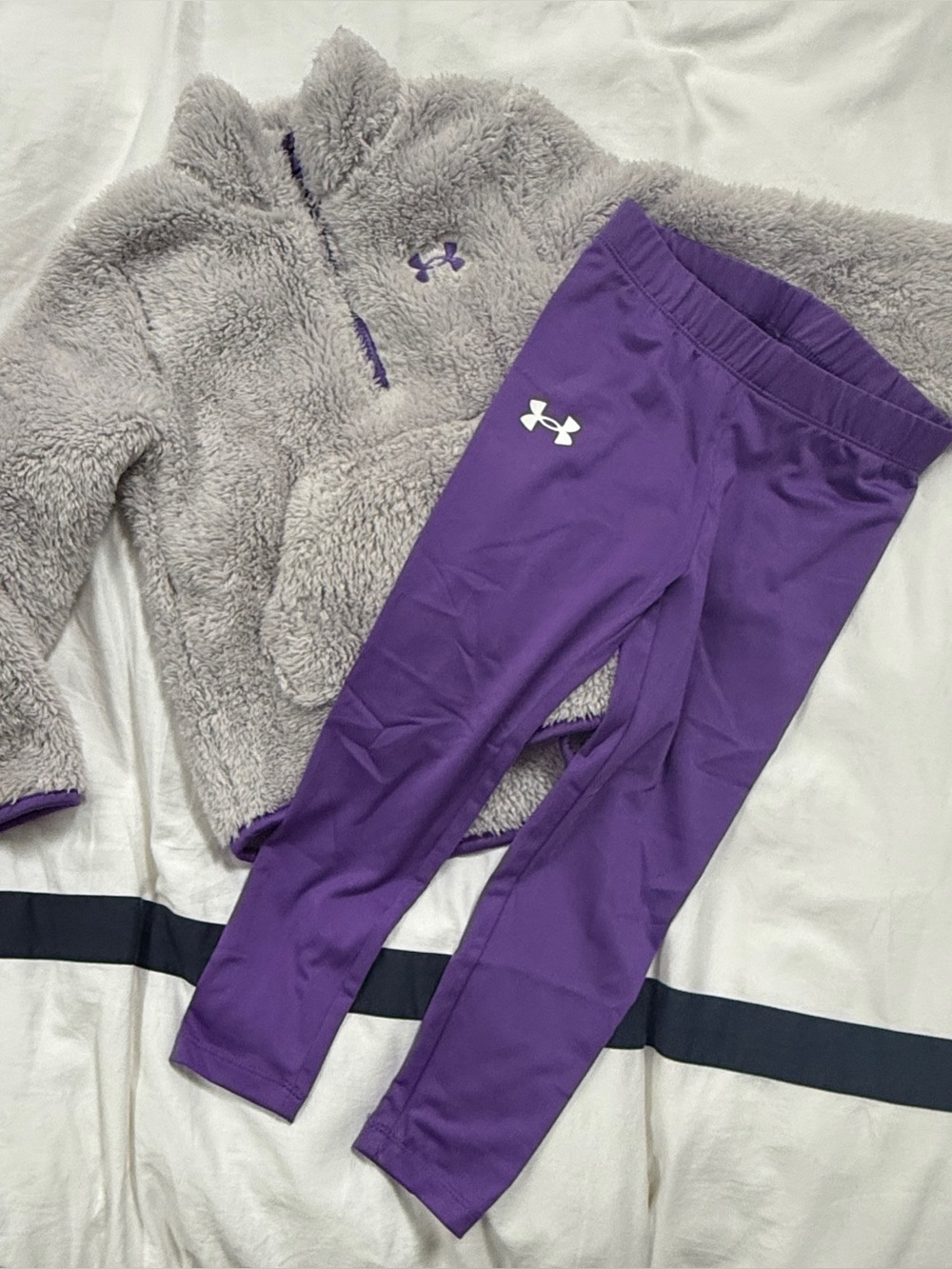 Under Armour Girls Gray Fleece 1/4 Zip Jacket & Purple Leggings Set, Size 4T
